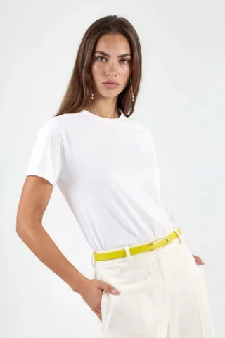 Schlichtes Rundhalsausschnitt Baumwoll-T-Shirt
