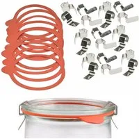 mikken Einmachglas Einmach-Set für 10 Weckgläser Gummiringe 94x108 mm & Klammern, (Spar-Set, Geeignet zum: Einkochen von Obst, Gemüse, Marmelade, Säften u. v. m), luftdicht, RR100, für Weck-Gläser & Rundrand-Gläser mit Ø 10 cm