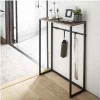 Yamazaki Konsolentisch Tower Beistelltisch 60cm breit platzsparend schmal, Beistelltisch schmal, Flurtisch, mit 4 Aufhängehaken, Ablage aus Holz