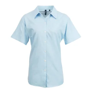Premier Damen Oxford-Bluse / Bluse / Arbeitshemd, kurzärmlig (Hellblau)
