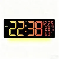 GARRYFIZH Wanduhr RGB LED Wanduhr 42cm Digital Modern mit Fernbedienung & Farbwechsel (XXL Digitaluhr, LED Farbwechsel, mit Temperatur & Humidity, Dual-Alarm)