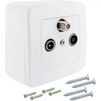 Schwaiger Antennensteckdose Multimedia Durchgangsdose Data Sat Radio TV BK, Durchgangsdose + Aufputzdose, Set, Antenne Aufputz Dose Kabel Kabelanschluss BK-Anlage 8dB Aufputzdose