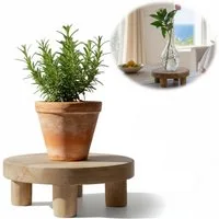 LS-LebenStil Blumenständer Pflanzenhocker Teak Holz 20x7cm Rund Mini Tisch Deko Tablett (Design Deko Hocker Teak Holz 20x7cm Mini Tisch rustikales Tischchen, 1 St., Braun 4 Füße kleiner Pflanzenständer Pflanzentisch Holzhocker Deko)