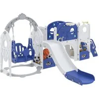 FIVMEN Rutsche 9-in-1 Kinderrutsche für Kleinkinder ab 1 Jahr, Indoor und Outdoor, (Freistehende Rutsche aus HDPE & PP, mit Schaukel, Kletterleiter, Tunnel, Stauraum, Basketballkorb und Spielteleskop)