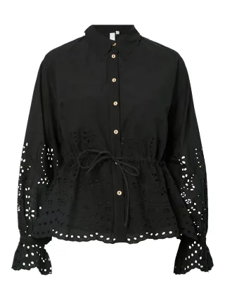 Y.A.S - YASLUMA LS TIE SHIRT Black - Gr. - 38