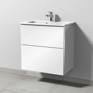 Sanipa 3way Waschtischunterbau zu Duravit ME by Starck Waschtisch mit 2 Auszügen, Weiß-Glanz BS72278