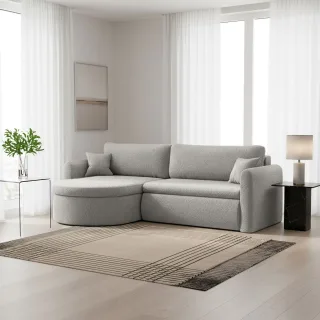 Ecksofa Schlafsofa FELIZ Stoff Quelle Hellgrau Ottomane Links