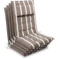 Beautissu Hochlehnerauflage 4er Set Sun-HL Hochlehner Auflage 120x50x8cm Beige-Weiß-Gestreift, Mit Kopfpolster, rutschfest & robust – Befestigungsbänder, UV 5