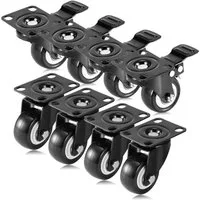 BlingBin Schwerlastrolle 4/8 Stücke 50mm Möbelrollen, Schwerlastrollen Lenkrollen mit Bremse, (8er Set, 8-St., 8 Stück), 360° Drehplatte Rollen Transportrollen für viele Bodenarten