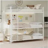 ANYSUN Etagenbett Schweres Dreifach-Rahmenbett,Kinderbett Metallbett (Dreierbett 90x200cm mit eingebauter Leiter und durchgehendem Geländer), bodensicher für Kinder/Jugendliche/Erwachsene, Schlafzimmer/Schlafsaal