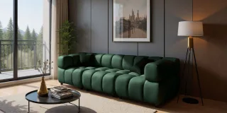 Sofa Designersofa FLOW 3-Sitzer in Stoff Bluvel Flaschengrün