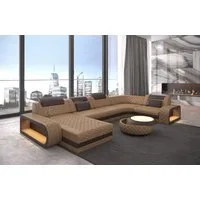 Sofa Dreams Wohnlandschaft Ledercouch Sofa Leder Berlin U Form Ledersofa, Couch, mit LED, wahlweise mit Bettfunktion als Schlafsofa, Designersofa