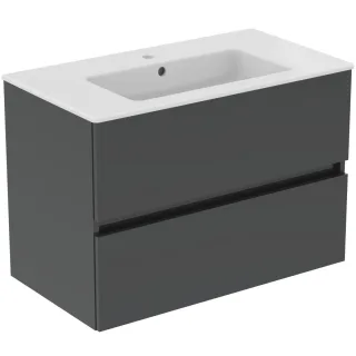 Ideal Standard Möbelpaket Eurovit+ m.WT 81cm Weiss u.Schrank 80cm 2Ausz. Hgl. grau lackiert, R0574TI R0574TI