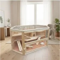 Melko Kleintierstall Kleintiergehege Hamsterkäfig Kleintierkäfig Nagerkäfig Holz Stall, Naturbelassen