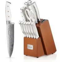 D.Perlla Messer-Set Messerblock Set, 14-TLG mit Messer, Kunststoff-Griff & Holzblock (14-tlg), mit einzigartigen Klingenmuster und ergonomischem Griff