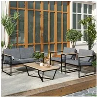 Outsunny Sitzgruppe 4 Personen, mit 2er Sofa, 2 Stühle, Sitzkissen, Beistelltisch, (Gartenmöbel Set, 4-tlg., wetterfest Balkonmöbel-Set), für Garten, Terrasse, Balkon, Grau