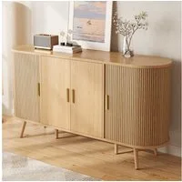BlingBin Sideboard Kommode Buffetschrank Rillenoptik mit Lamellen-Schiebetüren (1 St., mit 4 Türen,verstellbarem Einlegeboden, Metallgriffen,150x40x79 cm), Skandinavischer Stil in Holzoptik,für Wohnzimmer Schlafzimmer Flur