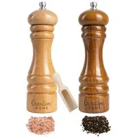 Creative Home Salz-/Pfeffermühle Große Salz und Pfeffermühle Holz Set von 2 Mühlen manuell, Manueller Quetschmechanismus