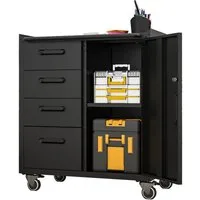 bizoemade Werkzeugschrank Stabiler Metall-Werkzeugschrank mit Rollen, 4 Schubladen und 1 Tür (1-St) 88x75x42cm – für Garage/Büro/Haushalt