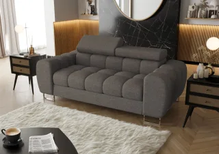 Sofa Designersofa BASTIEN 2-Sitzer in Stoff Aragon Dunkelgrau