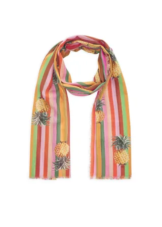 Leichter Schal aus Baumwolle mit Streifen und Ananas-Motiven rot - Gr. - one size