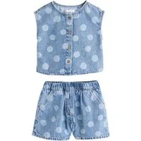 Next Top & Shorts Gepunktete Denim-Weste und Shorts im Set (2-tlg)