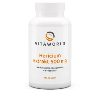 Vitaworld Hericium Extrakt 500 mg | 100 Kapseln | 150 mg Polysaccharide | Vitalpilz Igelstachelbart | vegan