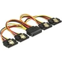 Kabel SATA 15Pin Stecker > 4x SATA 15Pin Buchse schwarz/rot, 15cm