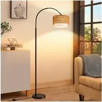 ZMH Stehlampe Boho Rattan Bogenlampe E27 LED Stehleuchten-mit 1 Glühbirnen, Vintage 165–180cm einstellbar 350° drehbar Standlampe