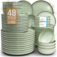 PURE LIVING INTERIOR DESIGN Geschirr-Set Pure Living »Rustic« (48-tlg), 12 Personen, Steingut, Mintgrün, 12 Personen, Steingut, Mediterrane Handwerksoptik, Reaktive Glasur – jedes Stück einzigartig…