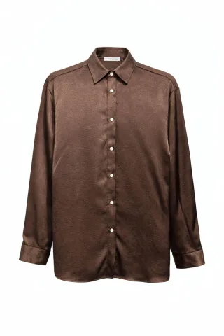 Regular Fit Satin-Gewebtes Hemd mit Knopfleiste
