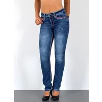 ESRA Straight-Jeans Damen Jeanshose weiße Naht hohe Leibhöhe Stretch Jeans Straight G12 High Waist Jeans Damen Straight Hose mit dicker Naht bis Übergröße