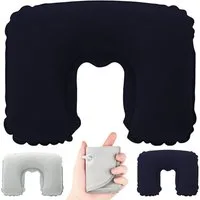 CEPEWA Nackenkissen Nackenkissen aufblasbar PVC schwarz grau blau 22cm ergonomisch faltbar