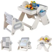 COSTWAY Kindersitzgruppe, (2-tlg), 6-in-1 Kindertisch Set mit Stuhl, klappbar