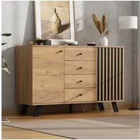 OKWISH Sideboard mit 5 Massivholzbeinen (Anrichte, Buffetschrank, 1 St., mit 4 Schubladen, 2 Türen), 120cm breite Kommode, Hohldesign