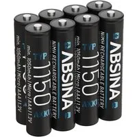 ABSINA Akku AAA 1150 - 8x NiMH min. 1050mAh Akkus Batterien ideal für Telefon Akku 1050 mAh (1.2 V)