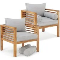 tectake Gartenstuhl Balkonstuhl, mit lasiertem Holzgestell, 72 x 63 x 64,5 cm (Terrassenstuhl Boka für Außen in Braun, 2 St), wetterfest, Dicke des Sitzpolsters 12 cm, Belastbarkeit 120 kg