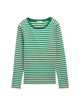 Denim Tom Tailor - Langarmshirt mit Streifenmuster tonal green stripe - Gr. - L