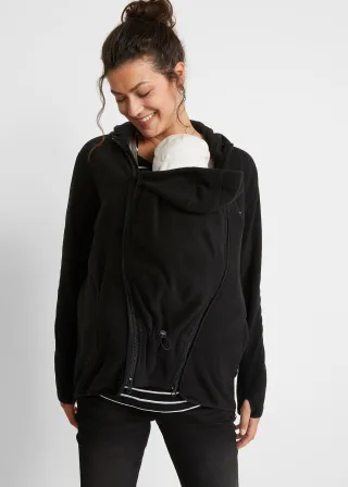 bonprix Kuschelige 3-in-1 Umstands-Fleecejacke und Tragejacke, schwarz, Gr.40/42 (M), Fleecejacke für die Schwangerschaft und danach mit Trageeinsatz