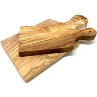Olivenholz-erleben Schneidebrett mit Griff aus hochwertigem naturbelassenem Olivenholz, Massivholz, (Set, 2-St., 1x kleines Brett mit Griff, 1x großes Brett mit Griff), Einzigartige Maserung, Brett mit Griff, Kräuterbrett und Schneidebrett