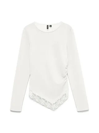 VERO MODA - VMMILLE LS O-NECK ASM LACE TOP JR EX SB4 Snow White - Gr. - M