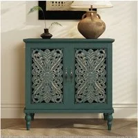 HOLTICO Kommode Vintage Sideboard Buffet Schrank mit Hohle Blumenschnitzerei (1 St), Akzent Schrank Holz Kommoden & Sideboards