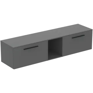 Ideal Standard Möbel-Set 200cm i.life B 2 Auszüge 1 mi.off.Fach Gr.Schwarz Quarzgrau matt, T5849NG T5849NG