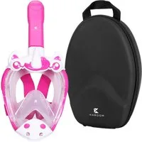 Khroom Schnorchel Schnorchelmaske für Kinder ab 3 J., Vollgesichtsmaske zum Schnorcheln (Vollmaske, Hai / Einhorn / Hund), Co2 sicher