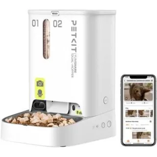 PetKit Automatischer Katzenfutterspender mit 2 Näpfen und Kamera, Automatischer Katzenfutterspender, 5 l Katzenfutterspender, Automatischer Futterspender für Katzen und Hunde, KI-Funktion, 1–10 Mahlzeiten pro Tag, 1–30 Portionen