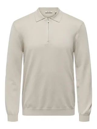 ONLY&SONS - ONSWYLER LIFE REG HALFZIP POLO KNIT Silver Lining - Gr. - S