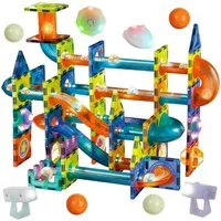 ISO TRADE Kugelbahn 3D-Magnetbausteine Kugelbahn, (Spar-Set, Kreativität), Integrierte Beleuchtung verleiht den Bauwerken einen magischen Effekt