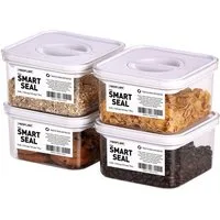 NEOFLAM® Vorratsdose Smart Seal Vorratsbehälter Set 4tlg. - Gr. 4x S - Weiß, Kunststoff (AS & PP), Silikon, (4-tlg)