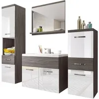 welltime Badmöbel-Set ELDA, (Komplett-Set, 5-St), Waschtisch inkl. Waschbecken, Hochschrank, Badschrank und Spiegel