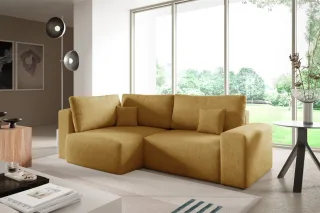 Ecksofa Schlafsofa Sofa ARONA in Stoff Centaur Honiggelb Ottomane Links